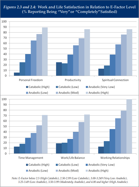 Work and Life Satisfaction in Relation to E-Factor Level - Figures 2-3 and 2-4 - iPEC